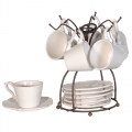 Set of 6 White Cups&Saucers With Stand Image