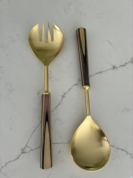 Golden & Wood Salad Servers Image