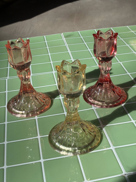 Set of 3 Candle Sticks Rose Peach Yellow Image