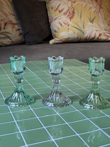 Set of 3 Candle Sticks Ice Blue Mint Image