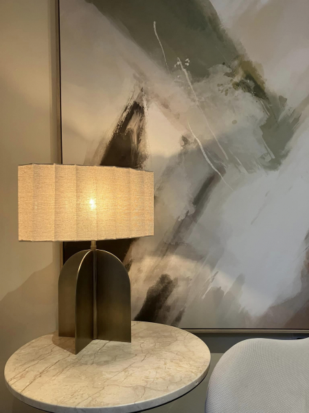 Cut Out Bronzed Lamp & Fluted Oval Shade Image